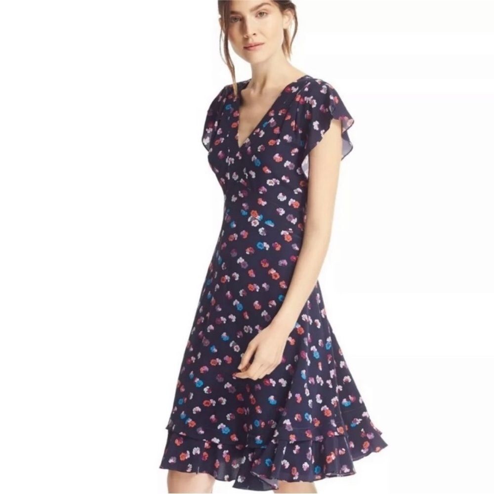 Rebecca Taylor Navy Floral silk mini  Dress, US2